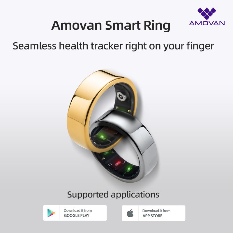 AMOVAN Smart Ring Health Tracker, Fitness Sleep Heart Rate Blood Oxygen Tracker Smart Ring, Water Resistant Bluetooth Fitness Tracker Rings
